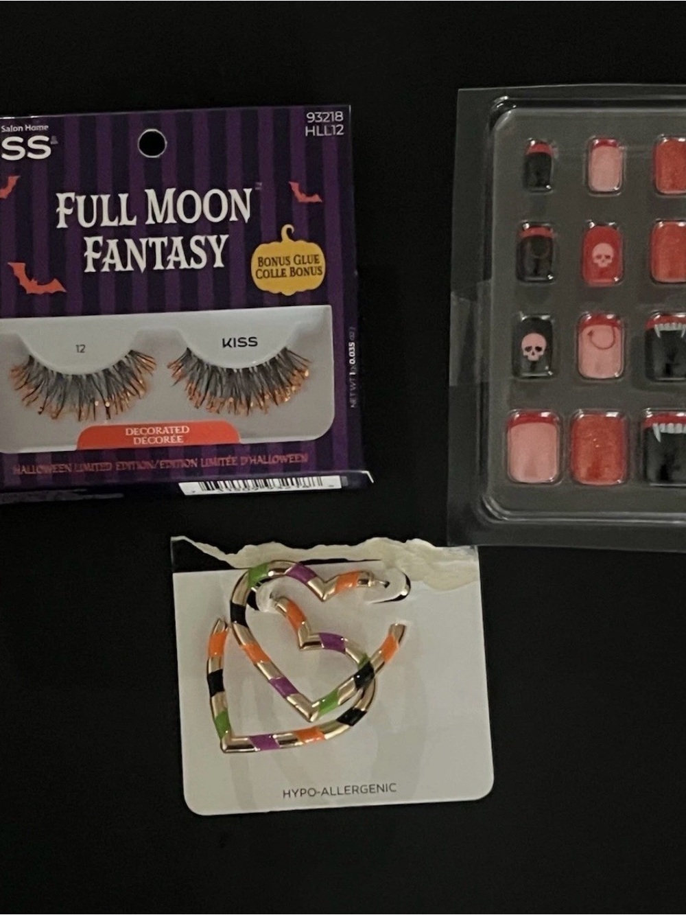Halloween Earrings Jewelry False Eyelashes Fake Nails